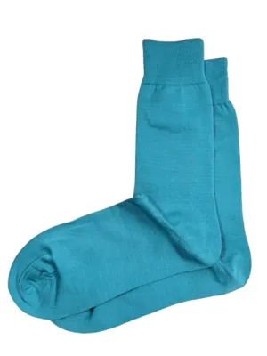 Solid Teal Blue Cotton Dress Socks By Paul Malone